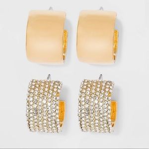 3/$25 SUGARFIX By BaubleBar Crystal Hoop & Gold 2 Pair Earring Set